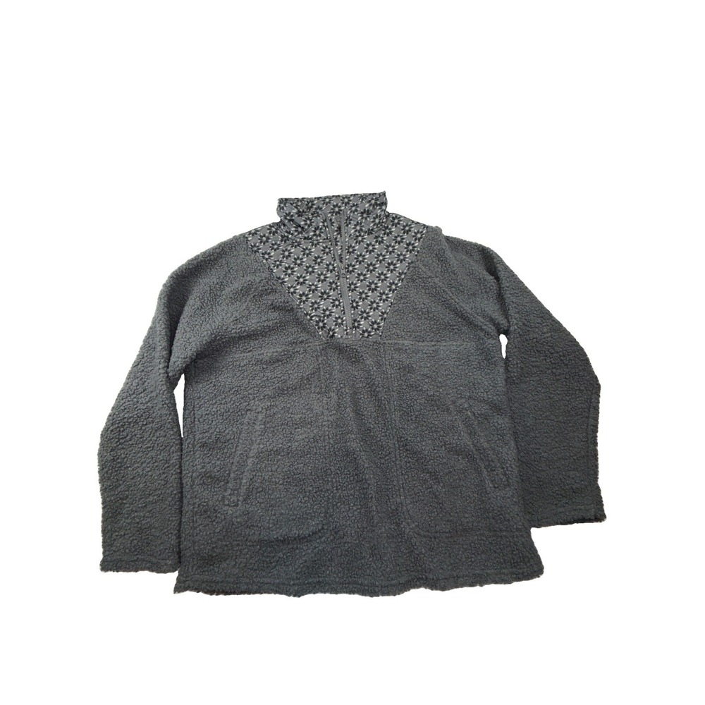 Vera Bradley Teddy Fleece Pullover 1/4 Zip Women's Size M Gray Quilt Paisley